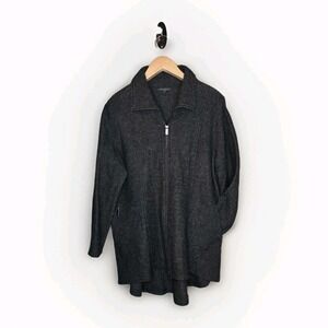 For Cynthia Jacket Womens 1X Black Wool Full Zip Tunic Collared Long Sleeve